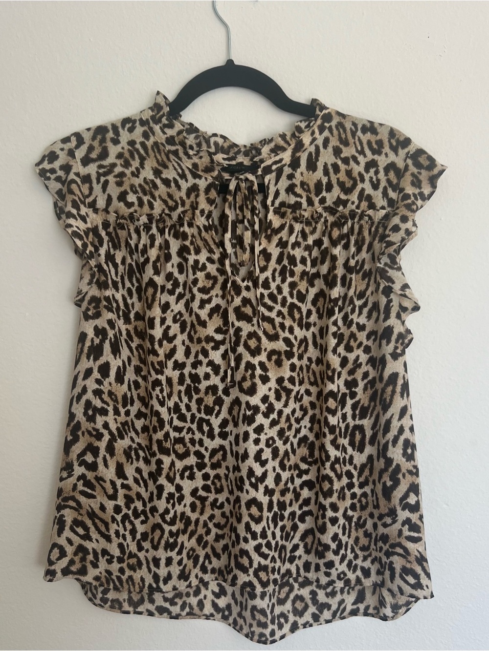J. Crew Leopard Print Ruffle Cap Sleeve Blouse in Tan and Black